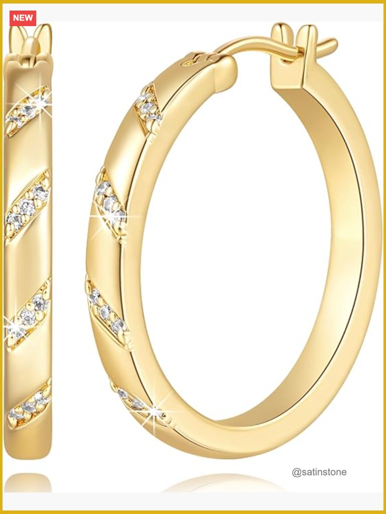 14k Gold Plated Cubic Zirconia Hoop Earrings 20mm 25mm